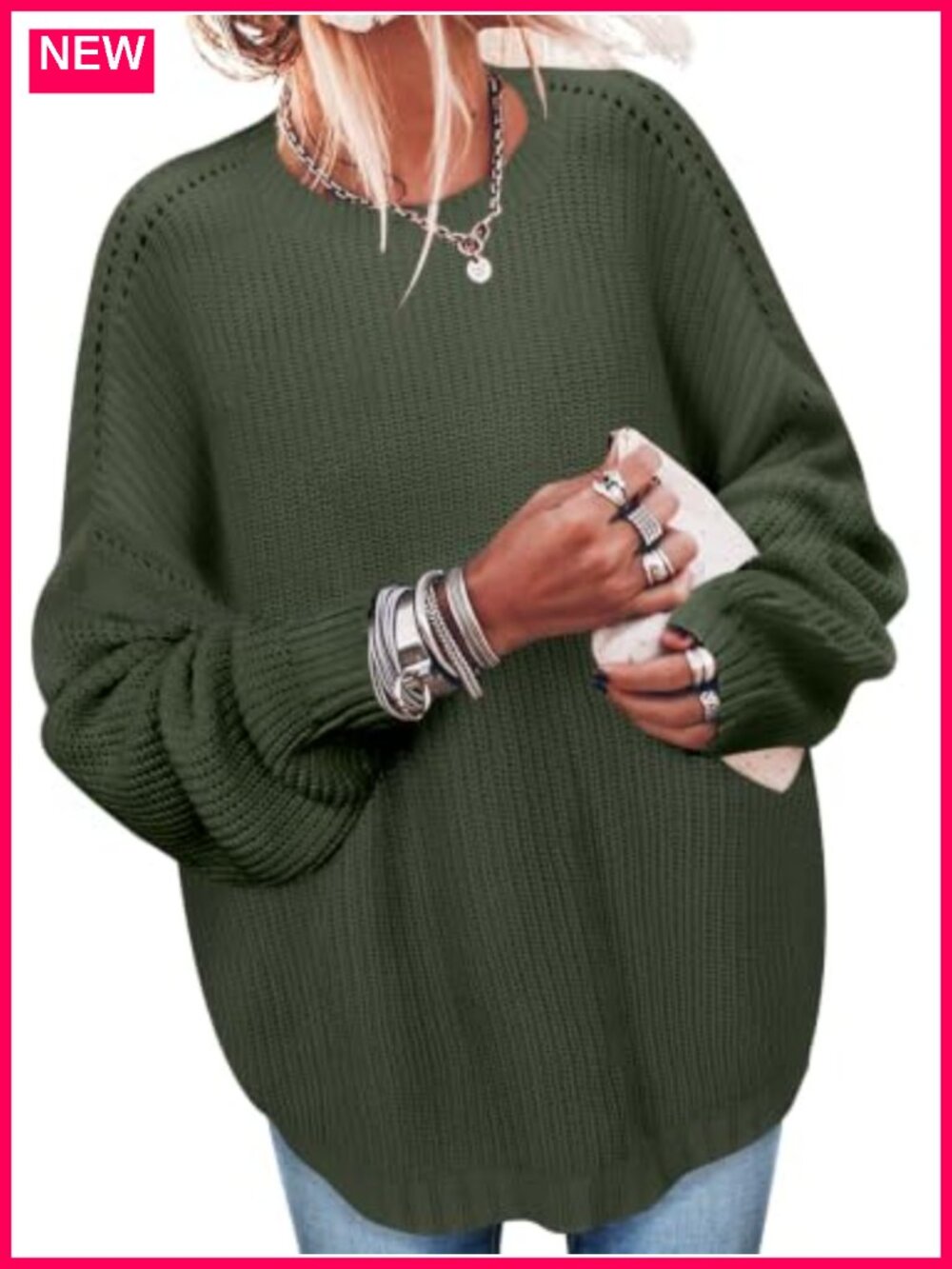Women's Oversized Chunky Knit Ribbed Pullover Tunic Sweater, Long Sleeve Crew